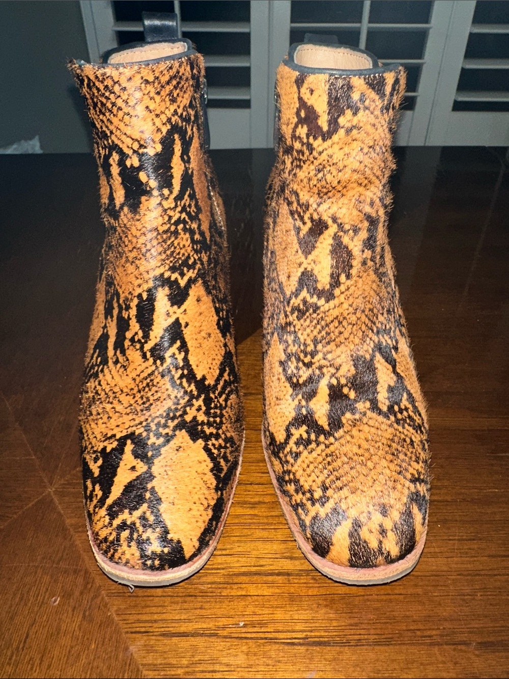 Sofft Orange and Black Snake-Print Ankle Boots